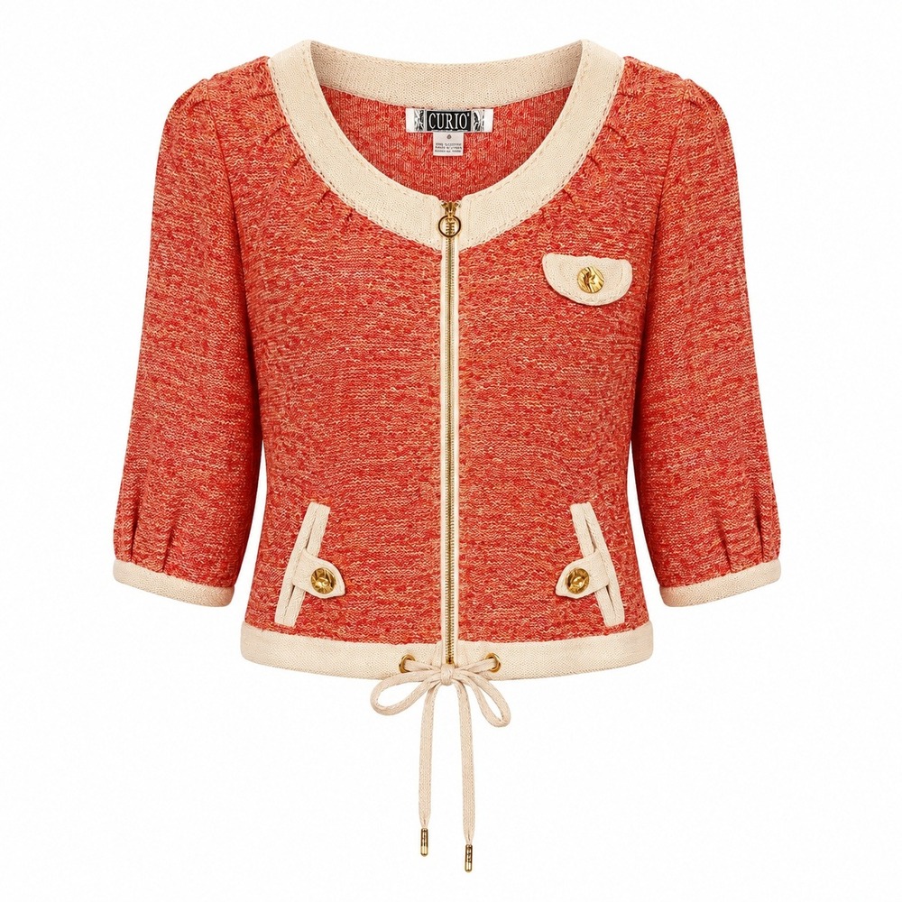 Curio Coquette Coastal Grandma Zip Up Knit Cardigan Women Size M Grandmacore